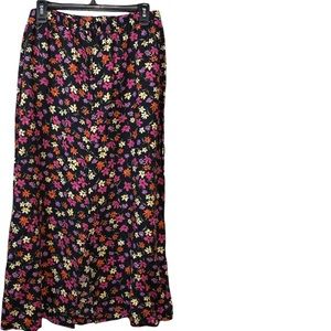 Vintage 90's floral long skirt rayon black floral Spring Summer 12